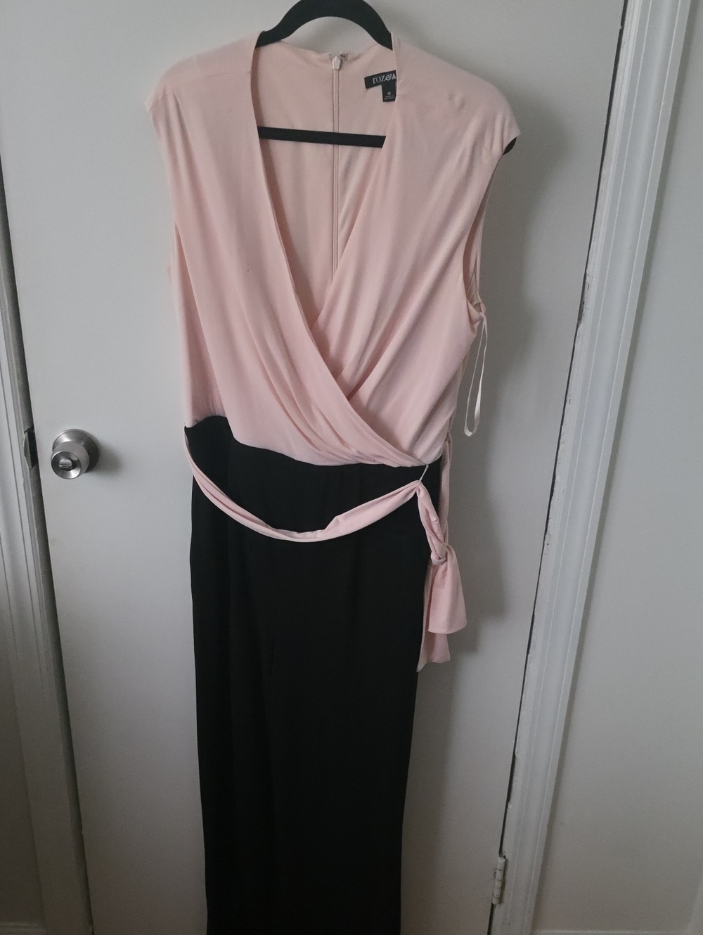 Roz & Ali Blush Pink and Black Wrap Jumpsuit